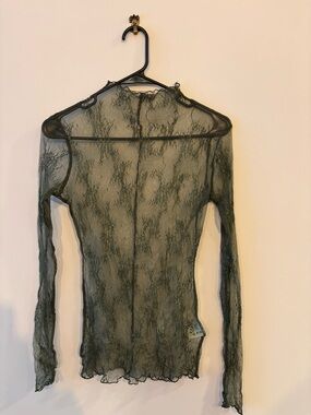 Sheer Lace Long-Sleeve Top - Olive